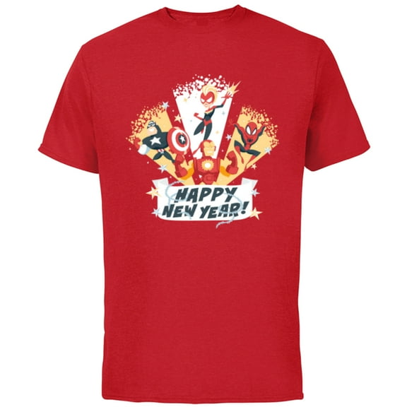 Marvel Avengers & Spider-Man Happy New Year Super Hero Style - Short Sleeve Cotton T-Shirt for Adults - Customized-Red
