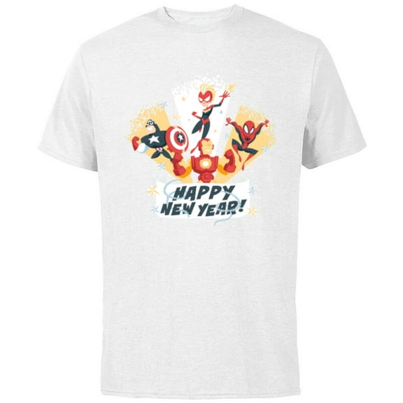 Marvel Avengers & Spider-Man Happy New Year Super Hero Style - Short Sleeve Cotton T-Shirt for Adults - Customized-White