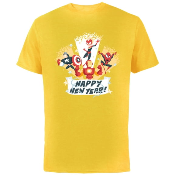 Marvel Avengers & Spider-Man Happy New Year Super Hero Style - Short Sleeve Cotton T-Shirt for Adults - Customized-Yellow