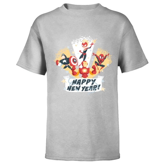 Marvel Avengers & Spider-Man Happy New Year Super Hero Style - Short Sleeve T-Shirt for Kids - Customized-Athletic Heather