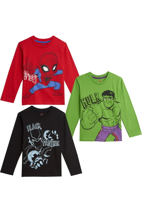 Avengers Spider-Man Hulk Toddler Boys 3 Pack Long Sleeve T-Shirts Toddler to Little Kid
