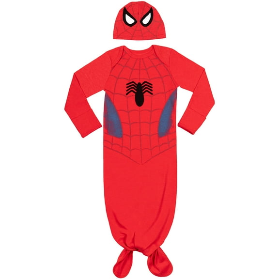 Marvel Avengers Spider-Man Infant Baby Boys Cosplay Long Sleeve Swaddle Sleeper Gown & Hat 6-12 Months