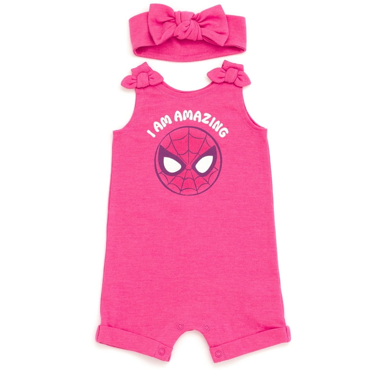 Marvel Avengers Spider-Man Infant Baby Girls French Terry Romper and Headband Red 18 Months