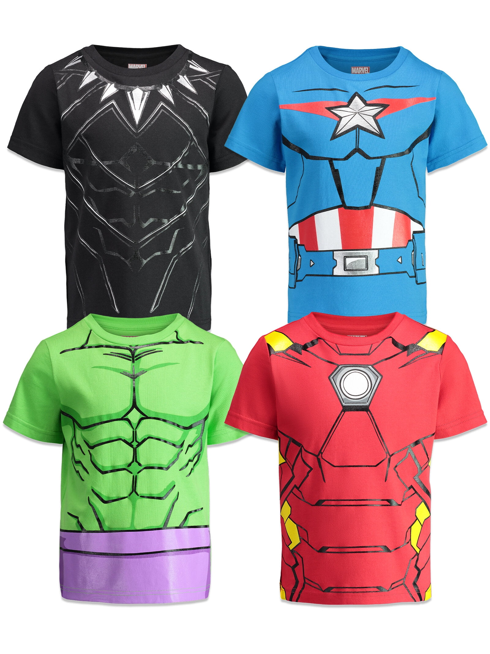 Marvel Avengers Spider-Man Iron Man Captain Toddler 4 Big Cosplay Pack T-Shirts to America Kid Athletic