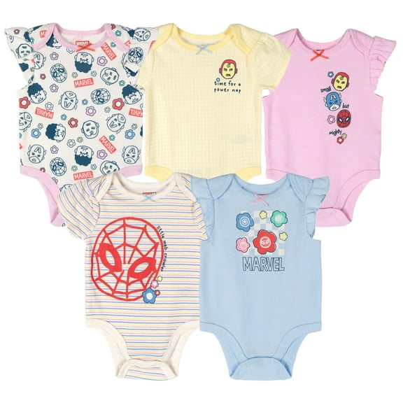 Marvel Avengers Spider-Man Iron Man Captain America 5 Pack Bodysuits Newborn to Infant