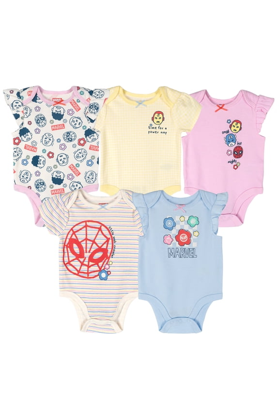 Avengers Spider-Man Iron Man Captain America 5 Pack Bodysuits Newborn to Infant