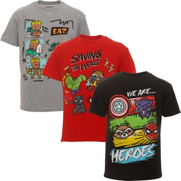 Marvel Avengers Spider-Man Iron Man Captain America Big Boys 3 Pack T-Shirts Toddler to Big Kid
