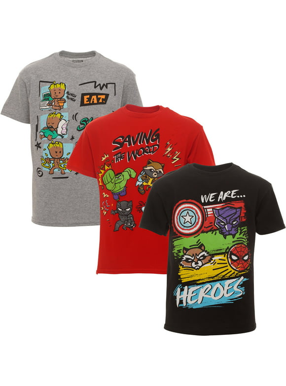 Marvel Avengers Spider-Man Iron Man Captain America Big Boys 3 Pack T-Shirts Toddler to Big Kid
