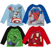 Marvel Avengers Spider-Man Iron Man Captain America Big Boys 4 Pack Long Sleeve T-Shirts Toddler to Big Kid