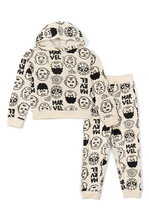 Avengers Spider-Man Iron Man Captain America Fleece Drop Shoulder Pullover Hoodie and Jogger Pants Outfit Set Toddler to Big Kid