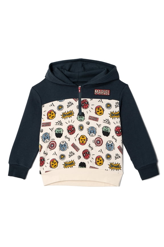 Avengers Spider-Man Iron Man Captain America Fleece Half Zip Hoodie Logo Toddler to Big Kid