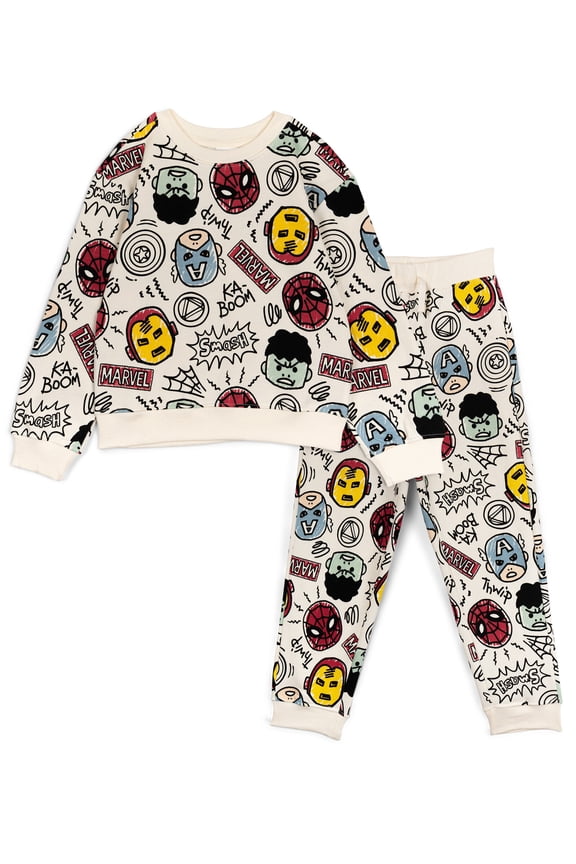 Avengers Spider-Man Iron Man Captain America Fleece Pullover Sweatshirt and Jogger Pants Outfit Set Toddler to Big Kid