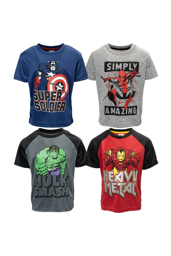 Avengers Spider-Man Iron Man Captain America Little Boys 4 Pack Athletic T-Shirts Little Kid to Big Kid
