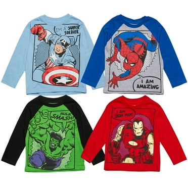 Marvel Avengers Spider-Man Iron Man Captain America Toddler Boys 4 Pack Long Sleeve T-Shirts Toddler to Big Kid
