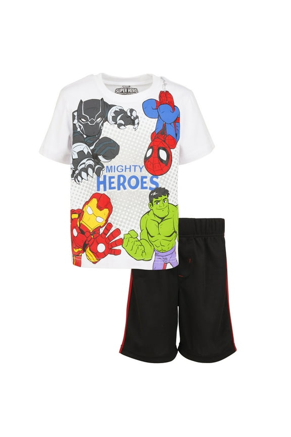 Avengers Spider-Man Iron Man Hulk Toddler Boys T-Shirt and Mesh Shorts Outfit Set Toddler to Little Kid