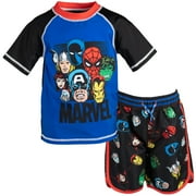 Marvel Avengers Spider-Man Iron Man Thor Little Boys Rash Guard and Swim Trunks Outfit Set Toddler to Big Kid
