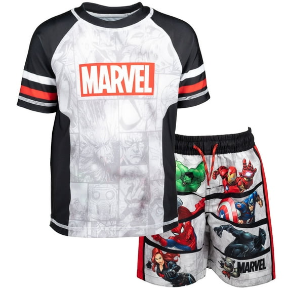 Marvel Avengers Spider-Man Iron Man Thor Pullover Rash Guard and Swim Trunks Outfit Set Toddler to Big Kid