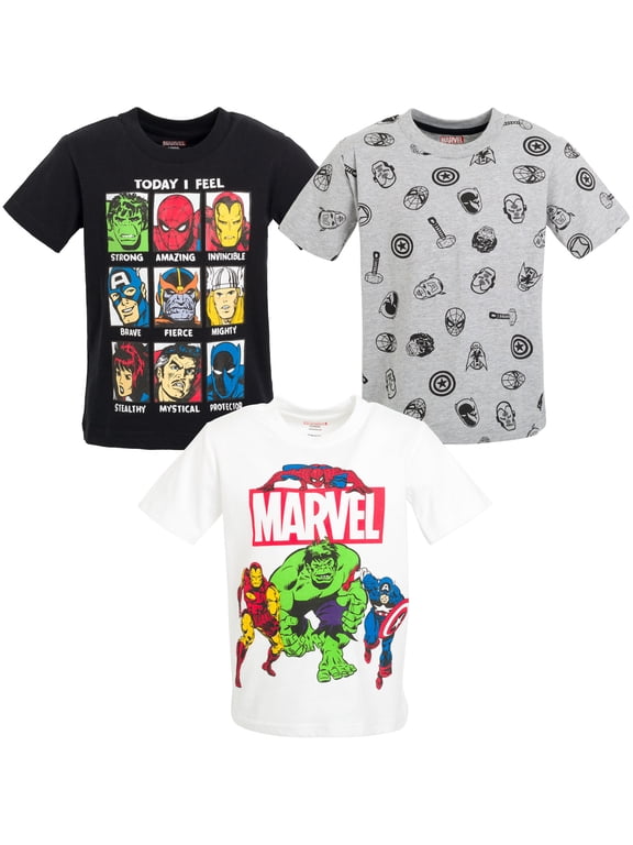 Comics Toddler Boys' 3-Pack Short Sleeve T-Shirts Black White Grey