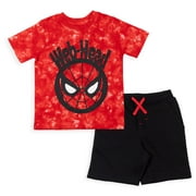 Marvel Avengers Spider-Man Little Boys T-Shirt and French Terry Shorts Outfit Set Little Kid to Big Kid