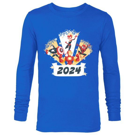 Marvel Avengers & Spider-Man New Year 2024 Super Hero Style - Long Sleeve T-Shirt for Men - Customized-Navy