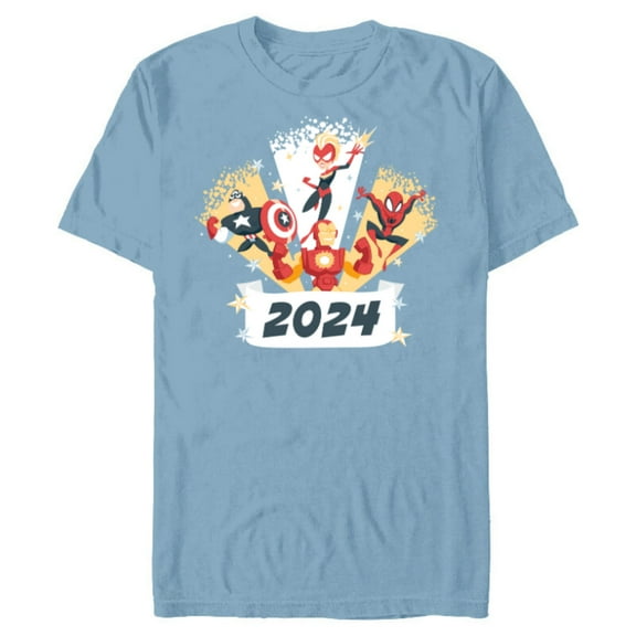 Marvel Avengers & Spider-Man New Year 2024 Super Hero Style - Short Sleeve Blended T-Shirt for Adults - Customized-Ocean Blue