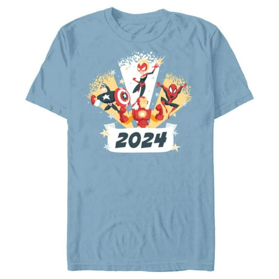 Marvel Avengers & Spider-Man New Year 2024 Super Hero Style - Short Sleeve Blended T-Shirt for Adults - Customized-Ocean Blue