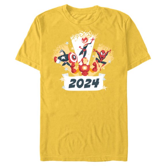 Marvel Avengers & Spider-Man New Year 2024 Super Hero Style - Short Sleeve Blended T-Shirt for Adults - Customized-Yellow