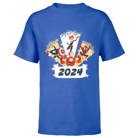 Marvel Avengers & Spider-Man New Year 2024 Super Hero Style - Short Sleeve T-Shirt for Kids - Customized-Royal