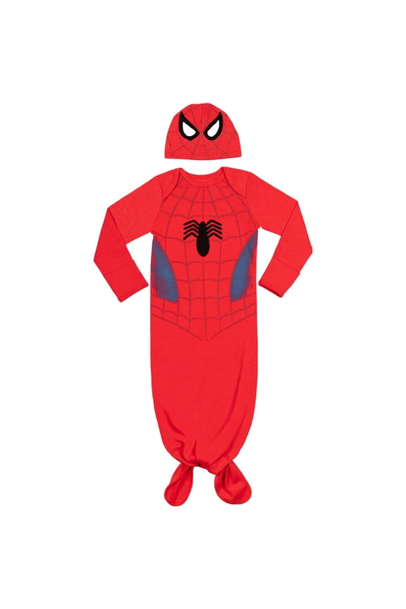 Avengers Spider-Man Newborn Baby Boys Cosplay Long Sleeve Swaddle Sleeper Gown & Hat 0-6 Months
