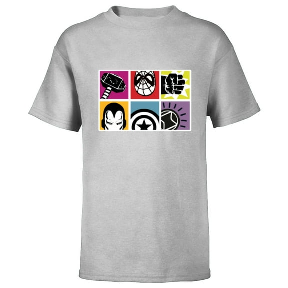 Marvel Avengers Spider-Man Super Hero Masks and Icons Retro - Short Sleeve T-Shirt for Kids - Customized-Athletic Heather