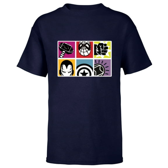 Marvel Avengers Spider-Man Super Hero Masks and Icons Retro - Short Sleeve T-Shirt for Kids - Customized-Navy