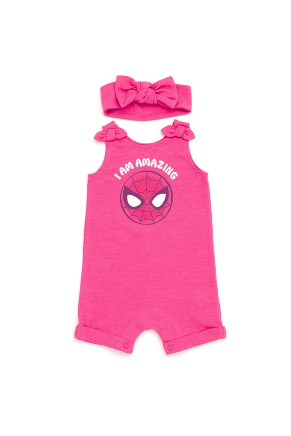 Avengers Spider-Man Toddler Girls French Terry Romper and Headband Newborn to Toddler