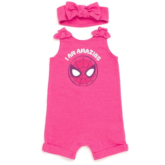 Marvel Avengers Spider-Man Toddler Girls French Terry Romper and Headband Newborn to Toddler