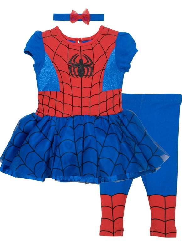 Marvel Avengers Spider-Man Tulle Cosplay Dress Leggings and Headband 3 Piece Newborn to Little Kid