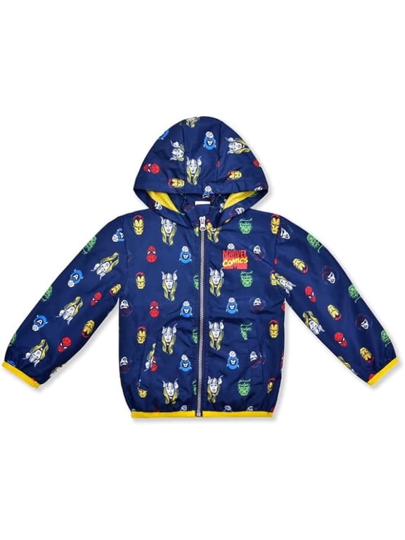Marvel Avengers Spider-Man, Captain America, Hulk, Thor and Iron Man Windbreaker Jacket for Toddler and Little Boys – Navy