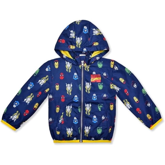 Marvel Avengers Spider-Man, Captain America, Hulk, Thor and Iron Man Windbreaker Jacket for Toddler and Little Boys – Navy