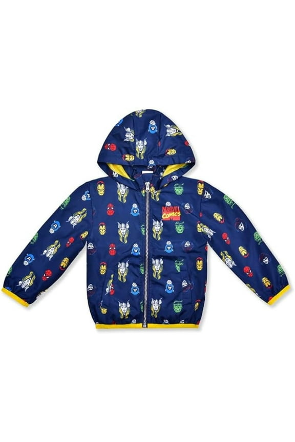 Marvel Avengers Spider-Man, Captain America, Hulk, Thor and Iron Man Windbreaker Jacket for Toddler and Little Boys – Navy
