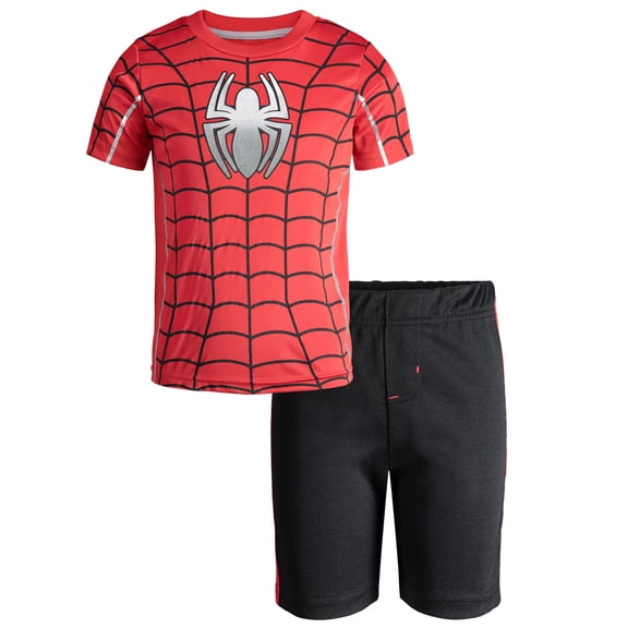 Marvel Avengers Spiderman Little Boys' Athletic T-Shirt & Mesh Shorts Set, Red (5)