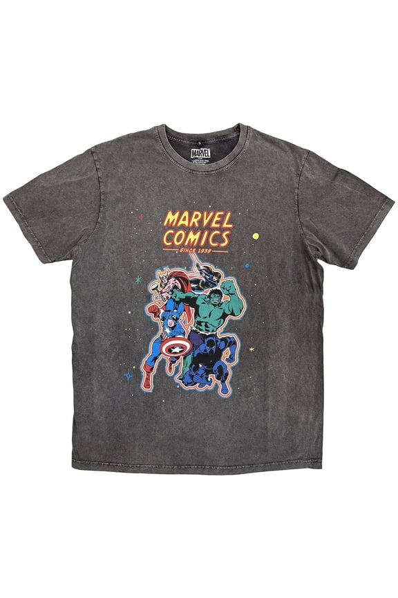 Marvel Comics Unisex Stone Wash T-Shirt Avengers (Charcoal Grey) (Medium)