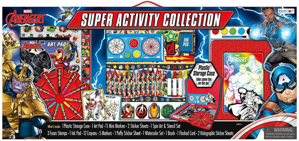 Marvel Avengers Super Activity Collection Set with Mini Coloring Tools, Stickers, Stamps & Storage Case for Kids