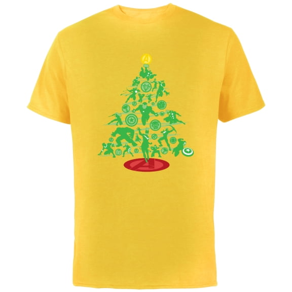 Marvel Avengers Super Hero Christmas Tree Holiday - Short Sleeve Cotton T-Shirt for Adults - Customized-Yellow