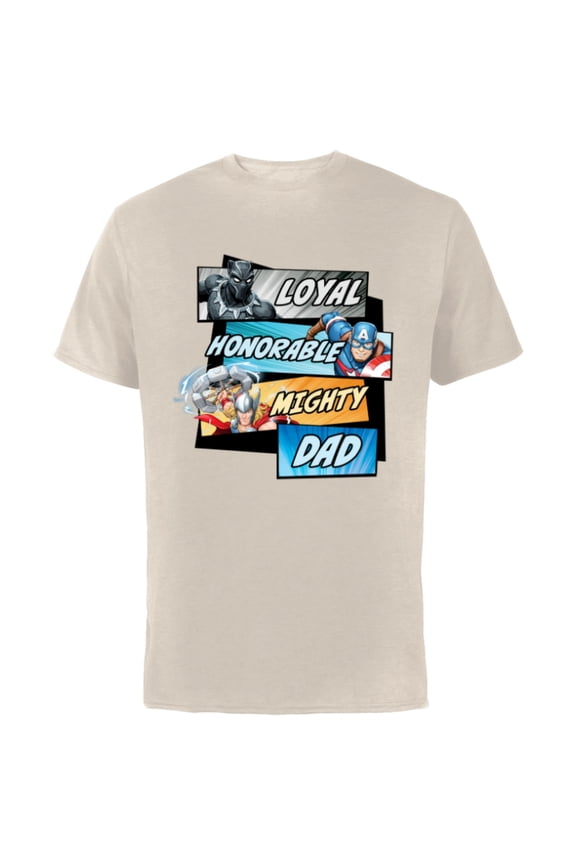 Avengers Super Hero Mighty Dad Birthday Father’s Day - Short Sleeve Cotton T-Shirt for Adults - Customized-Natural