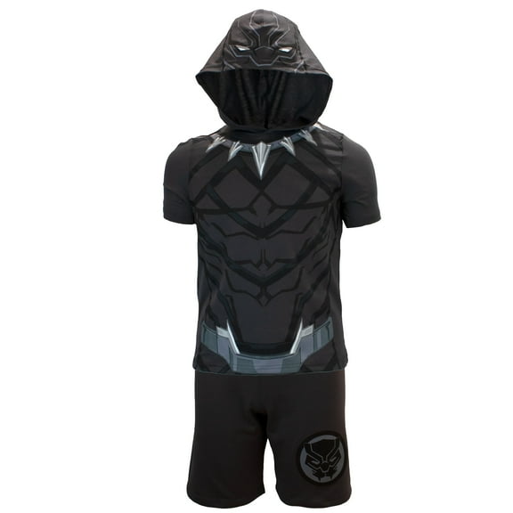 Marvel Avengers Superheroes Boys Character Lightweight Short Sleeve Hoodie T-Shirt & Shorts Ath Short Set (Black Panther, Sizes 2T-16)