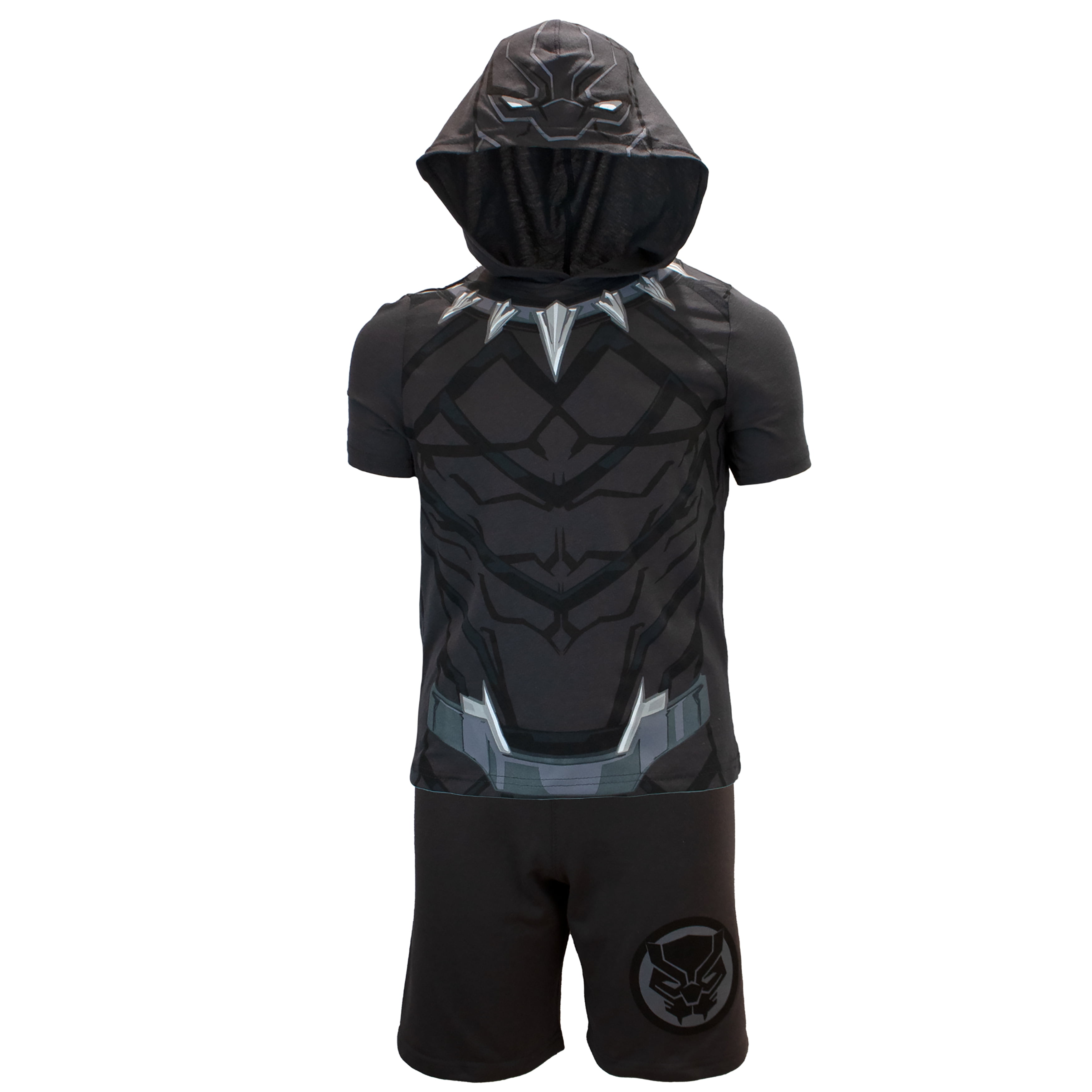 Marvel Avengers Superheroes Boys Character Lightweight Short Sleeve Hoodie T-Shirt \u0026 Shorts Ath Short Set (Black Panther, Sizes 2T-16)
