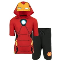 Marvel Avengers Superheroes Boys Character Lightweight Short Sleeve Hoodie T-Shirt & Shorts Ath Short Set (Iron Man, Sizes 2T-16)