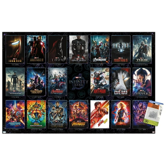 Marvel Avengers: The Infinity Saga - One Sheet Grid Wall Poster with Pushpins, 22.375" x 34"