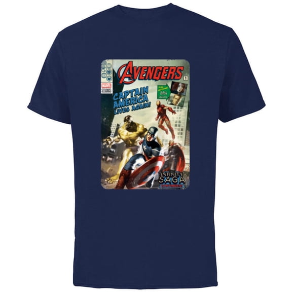Marvel Avengers The Infinity Saga Retro Comic Cover - Short Sleeve Cotton T-Shirt for Adults - Customized-Navy