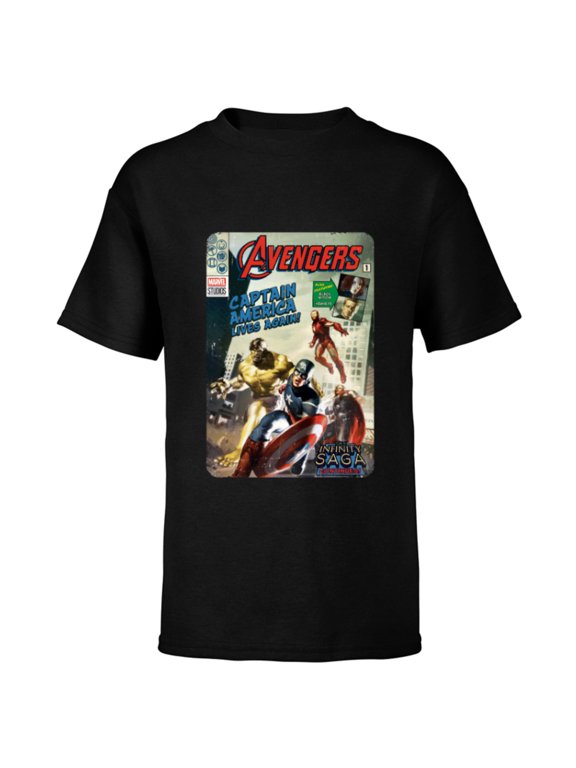 Avengers The Infinity Saga Retro Comic Cover - Short Sleeve T-Shirt for Kids - Customized-Black
