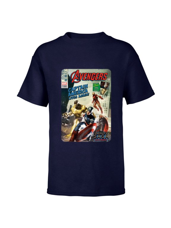 Avengers The Infinity Saga Retro Comic Cover - Short Sleeve T-Shirt for Kids - Customized-Navy