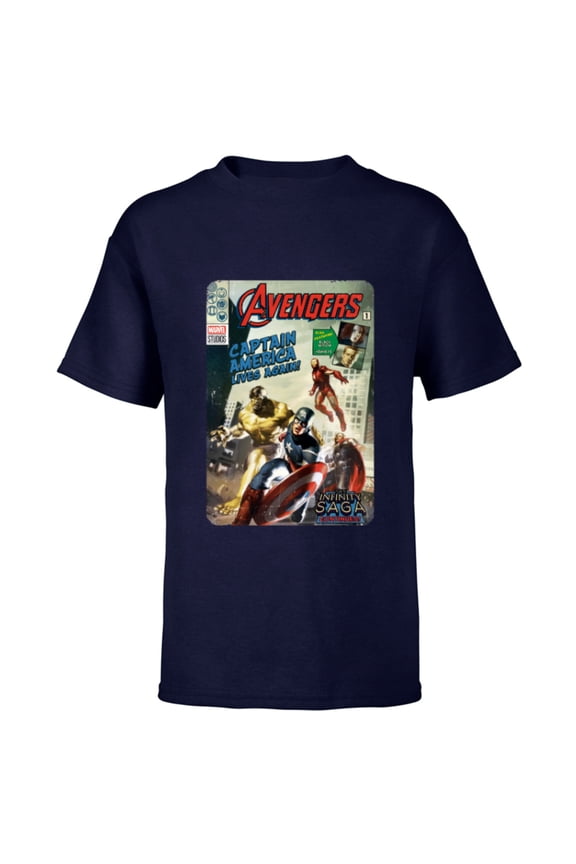 Avengers The Infinity Saga Retro Comic Cover - Short Sleeve T-Shirt for Kids - Customized-Navy